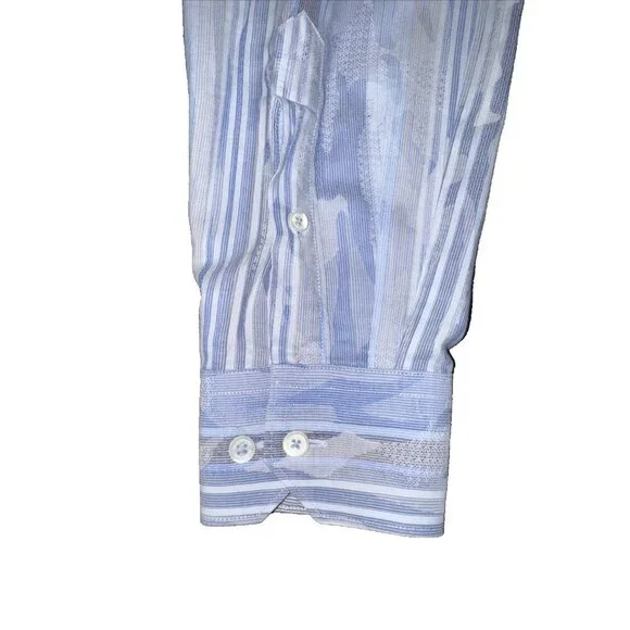 Bugatchi UOMO mens shirt Classic Fit, Blue Camo, 80% cotton & 20 % Linen‎ - Picture 5 of 11
